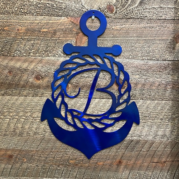 Metal Monogram Letter “B” Nautical Anchor & Rope Wall Art Blue *FINAL PRICE* - Picture 1 of 6